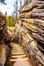 The steep stairway that goes from the top of the Athabasca Falls to the canyo