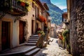 alley in quaint Alpine mountain village in Autumn