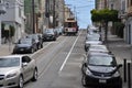 Steep street with trolley in Russian Hill, San Francisco