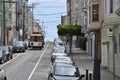 Steep street with trolley in Russian Hill, San Francisco