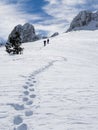 Steep summit hike and traces of climbers` steps Royalty Free Stock Photo