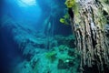 steep underwater cliff with hanging sponges and sea ferns