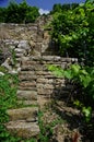 Steep vineyard stairs and vineyard walls made of natural stones under a blue sky   2 Royalty Free Stock Photo