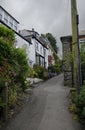 Steep, winding path among a cluster of cottages, Port Isaac, Cornwall, UK