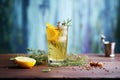 steeped tea with floating lemon and herbs Royalty Free Stock Photo