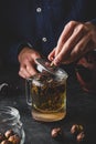 Steeping red tea in glass mug