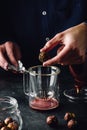 Steeping tea in glass mug