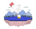 Steeping teabag into mountain lake 2D linear illustration concept