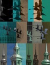 Steeple and birds photo montage