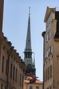 Steeple of the German Church from VÃÂ¤sterlÃÂ¥nggatan Stockholm Royalty Free Stock Photo