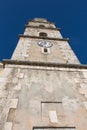 Steeple of the Mother church of Santa Croce in Palomonte, southern Italy Royalty Free Stock Photo