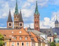 Steeples and spires of churches in Wurzburg, Germany