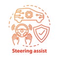 Steering assist concept icon. Smart car. Steering support. Driverless vehicle. Safe driving autopilot idea thin line