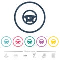 Steering lock flat color icons in round outlines