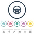 Steering wheel airbag flat color icons in round outlines