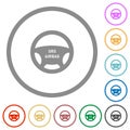 Steering wheel airbag flat icons with outlines