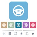 Steering wheel airbag flat icons on color rounded square backgrounds