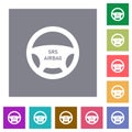 Steering wheel airbag square flat icons