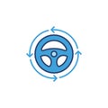 Steering Wheel with Arrows blue icon. Car vector sign Royalty Free Stock Photo