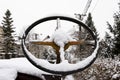 Steering wheel covered in snow