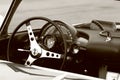 Steering wheel and dashboard of car closeup