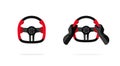 Steering wheel icon vector from sport race car with driver hand logo black and red color graphic illustration isolated image Royalty Free Stock Photo