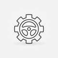 Steering Wheel inside Gear line icon. Autopilot Settings vector sign