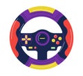 Steering wheel joystick. Video game control device. Wireless gamepad with keypad buttons. Gaming technology. Virtual
