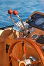 Steering wheel on luxury boat