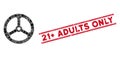 Steering Wheel Mosaic and Scratched 21 plus Adults Only Stamp with Lines Royalty Free Stock Photo