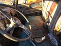 Steering wheel of old abandoned car Royalty Free Stock Photo