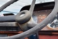 Steering wheel of old fire truck