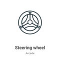 Steering wheel outline vector icon. Thin line black steering wheel icon, flat vector simple element illustration from editable Royalty Free Stock Photo