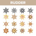 Steering Wheel, Rudder Linear Vector Icons Set