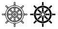 Steering wheel ship icon, fishing boat. Yacht management at sea. Simple black and white vector Royalty Free Stock Photo