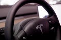 steering wheel Tesla model Y electric car, Driver\'s column, modern passenger car, interior features such Control wheel