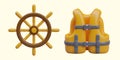 Steering wheel to control ship and yellow life vest