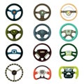 Steering wheel vector car driving wheeling control device in vehicle automobile illustration transportation design set