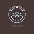 Steering wheel vector line icon. Car racing logo, driving lessons sign. Automobile parts illustration Royalty Free Stock Photo