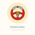 Steering wheel vector line icon. Car racing logo, driving lessons sign. Automobile parts illustration