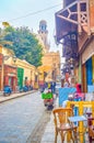 The steet cafe for locals in EL Gamaleya street in Cairo, Egypt Royalty Free Stock Photo