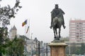 Stefan the Great statue with romanian flags