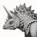 Stegosaurus, ancient reptile, prehistoric pangolin, close-up isolated on white, black and white drawing
