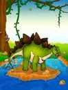 Stegosaurus on the background of a waterfall. Royalty Free Stock Photo