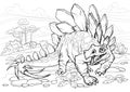 Stegosaurus. Dinosaur coloring page for children and adults, hand drawn illustration. A4 size. Design for wallpapers