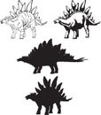 Stegosaurus, dinosaur realistic image, vector, positions, illustration, black and white, silhouette, logo, trademark, chevron for Royalty Free Stock Photo