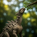 Stegosaurus reaching for tree branches in lush forest background Royalty Free Stock Photo