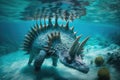 stegosaurus swimming in clear blue water