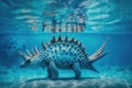 stegosaurus swimming in clear blue water