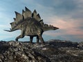 Stegosaurus walking on the hill - 3D render Royalty Free Stock Photo